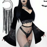 Long-Sleeved Bottomed Shirt Sexy Perspective Navel T-Shirt Ins Lace Flared Sleeve Slimming Blouse-Outfit