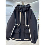 European Goods High-End Ribbon Splicing Color Storm Coat Female 2024 New Casual Loose Show Thin Short Windbreaker-Outfit