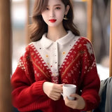 Toloer And Winter New Design Heavy Industry Hook Flower Wearing Alpaca Thick Sweater Senior Sense Loose Knit Shirt