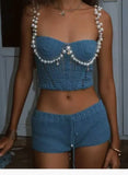 Spring And Summer New Fashion Sexy Pure Color Umbilose Beads Top