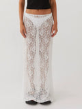 Women's Summer Y2K Vintage Beachwear Floral Lace Sheer See-through Low Waist Cover-ups Aesthetic Maxi Long Skirts-Outfit