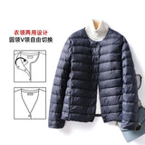 2024 New Light Down Jacket Female Short Round Neck Warm Inside Gallbladder Autumn Winter Without Collar Slim Large Size Coat-Outfit