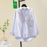 Cotton Thin Striped Shirt Women Long Sleeve Fashion Korean Casual Loose Shirt Women Wear