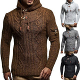 Toloer And Winter Fashion Men's Knit Long Sleeves With Cap Shoulder Seal Bull Horn Buckle Slim Men's