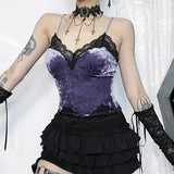 Summer's New Sexy Spicy Girls' Spliced Blouse Women's Dark Velvet Lace Lace Halter Top-Outfit