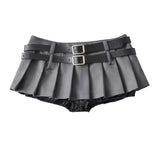 Trendy Women's Wear Low-Waist Sexy Double-Belt Pleated Skirt Plain Underwear Anti-Smooth Belt Skirt Half Skirt-Outfit