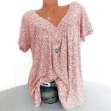 Summer V-neck Digital Printing Loose Short-sleeved Printed T-shirt