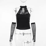 Summer 2024 New Dark Temperament Hot Girl Hanging Neck Fishing Net Vest-Girl With Sleeves-Outfit