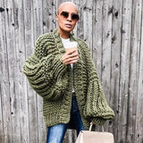 2022 Autumn And Winter Sweater Cardigan Bohemian Style Hand-knitted Bat Lantern Sleeve Sweater Jacket Female