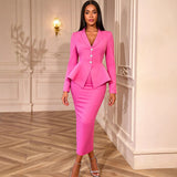 And Elegant Suit Deep V-Neck Repair T-Shirt With Ass Skirt Two-Piece