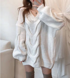 Women Sweater Pullover 2022 Female Knitting Overszie Long Loose Elegant Knitted Thick Outerwear Woman Winter Sweaters Pink