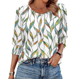 Color Women's Clothing 2025 Autumn Loose Leisure Printing Seven-Sleeve Round-Neck T-Shirt