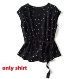 black polka dot chiffon two-piece set outifits top and pants women 2022 new summer Korean wide-leg pants light