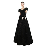 Art Candidates Evening Dresses 2025 New Winter Black Silky Long Annual Meeting Evening Dress Hosting