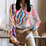 Patchwork Casual Shirt Blouse Woman Autumn Fashion Button Long Sleeve Shirts For Women 2023 White Print Office Top Femme-Outfit