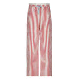 Vacation Lazy Wind Color Striped Dopamine Casual Pants Lace Lace Stitching Waist Straight Trousers-Outfit