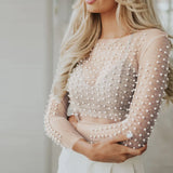 New Explosion Super Fairy Sexy Lace Jersey Bright Diamond Inside And Outside Wearing Mesh Long-Sleeved Top