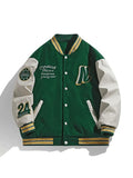 Men's Embroidery Button-Up Varsity Jacket-Outfit