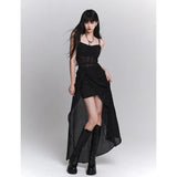 Women Black Elegant High Split Long Dress Strapless Neck Fashion Vintage Birthday Party Slip Evening Dress Summer Fashion-Outfit