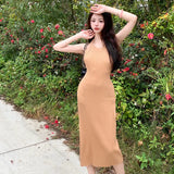 Summer, The New Round-Neck Slim Knitted Vest Dress Ins Shows A Thin, Forked Dress With A Waist In The Waist.-Outfit