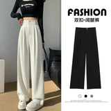 Toloer Wide Leg Pants Female Autumn High Waist Hanging Feeling Versatile Show Thin Drag Straight Pear Shape Pants Suit Pants-Outfit
