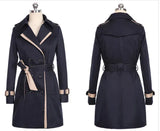 Trench Women Coat Turn Down Collar Full Sleeve Solid Slim Fit Jackets Double Breasted Mid Length Coats Splice Autumn-Outfit