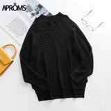 Aproms Elegant Cold Shoulder Knitted Loose Sweaters Women 2021 Autumn Winter Side Split Pullovers Streetwear Fashion Jumpers