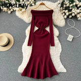 Neck Solid Sexy Sweater Dress 2022 Women Mermaid Long Sleeve Maxi Long Dress Autumn Streetwear Knitted Bodycon