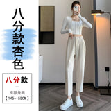 Grey Suit Pants Female Autumn New Ice Silk Pants Hanging Feeling Show Thin Harun Nine Points Casual Straight Tube Smoke Pipe Pants-Outfit