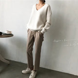 Womens Sweaters 2021 Autumn Winter Casual V Neck Women Pullover Sweater Solid Long Sleeve Loose Knitted Cashmere