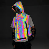 Function Wind Dazzle Color Reflective Vest Male Autumn And Winter Tactics Hip-Hop Hooded Coat Outdoor Work Vest-Outfit