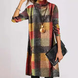 Toloer Autumn / Winter New Vintage Thickened French Cashmere Grinding Wool High Collar Long Sleeve Plaid Dress Direct