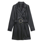 New Women's Suit Jacket Autumn Solid Color Lumbar Imitation Skin Mini