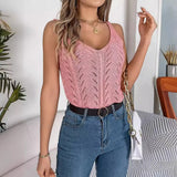 Shooting 2025 Spring And Summer Solid Color V-Neck Hollow Sleeveless Knitted Shirt Holiday Vest Women's