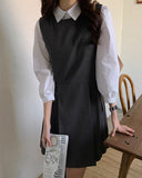 Chic Spring And Autumn New Niche Casual Temperament Versatile French Vintage Lady Waist Pleated Vest Dress-Outfit