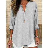 Women's Clothing Spring And Autumn Small V-Neck Long Sleeves Independent Day Crumums Simple Casual Temperament T-Shirt Long