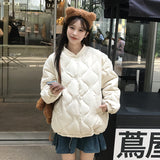 Small Fragrant Wind Without Collar Diamond Down Cotton Clothes Women Winter Super Good-Looking Short Round Collar Thick Coat Design Sense Cotton-Padded Clothes-Outfit