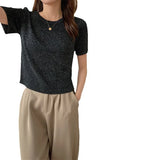 White Knitted Bottom T-Shirt Hottie New Ice Silk Short-Sleeved Woman Design Slim Short Thin