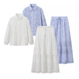 Homemade New Women's Lace Sticker Shirt Loose Dresses Two-Piece