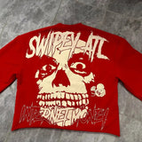 New Seven-Sleeve Red Harajuku-Style T-Shirt SWIPEYATL Skuel Short-Sleeved Fashion Round