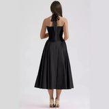 New Summer Sling Dress Fashion Print Hanging Neck Lace