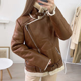 Warm Women Faux Fur Jacket 2021Winter Casual Streetwear Leather Buckle Solid Comfortable Fashion Loose Female Thick