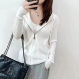 Spring Style Zipper, Hooded, Knitted Cardigan, Slim, Bottom Hooded Sweater, Fashionable Small Coat-Outfit