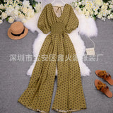 Toloer Summer Women's Wear 2023 New Temperament Wave Point V Neck Show High Waist Casual Wide Leg Jumpsuit