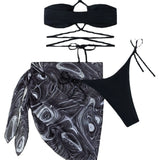 Toloer New 2024 Swimsuit Lady Gathers For A Sexy Print Three-Piece Mesh
