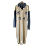 2025 New Cowboy Splicing Knitted Two-Piece Collar Dress Flower Nails Decorated Long Dress