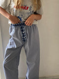 Womens Casual Cleanfit Striped Pants Elastic Low Waist Striped/Plaid Loose Aesthetic Trousers Streetwear with Pockets-Outfit