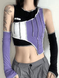Sleeve Detail Irregular Patchwork Crop Top-Outfit
