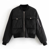 Aachoae 2021 Fashion Padded Bomber Jacket Women Streetwear Long Sleeve Zipper Warm Coat Autumn Winter Casual Pockets