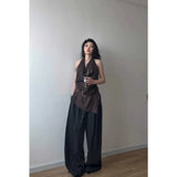 Temperament Collar Hanging Neck Vest Top Fashion Loose Feeling Loose Wide Legs Casual Pants Women Two